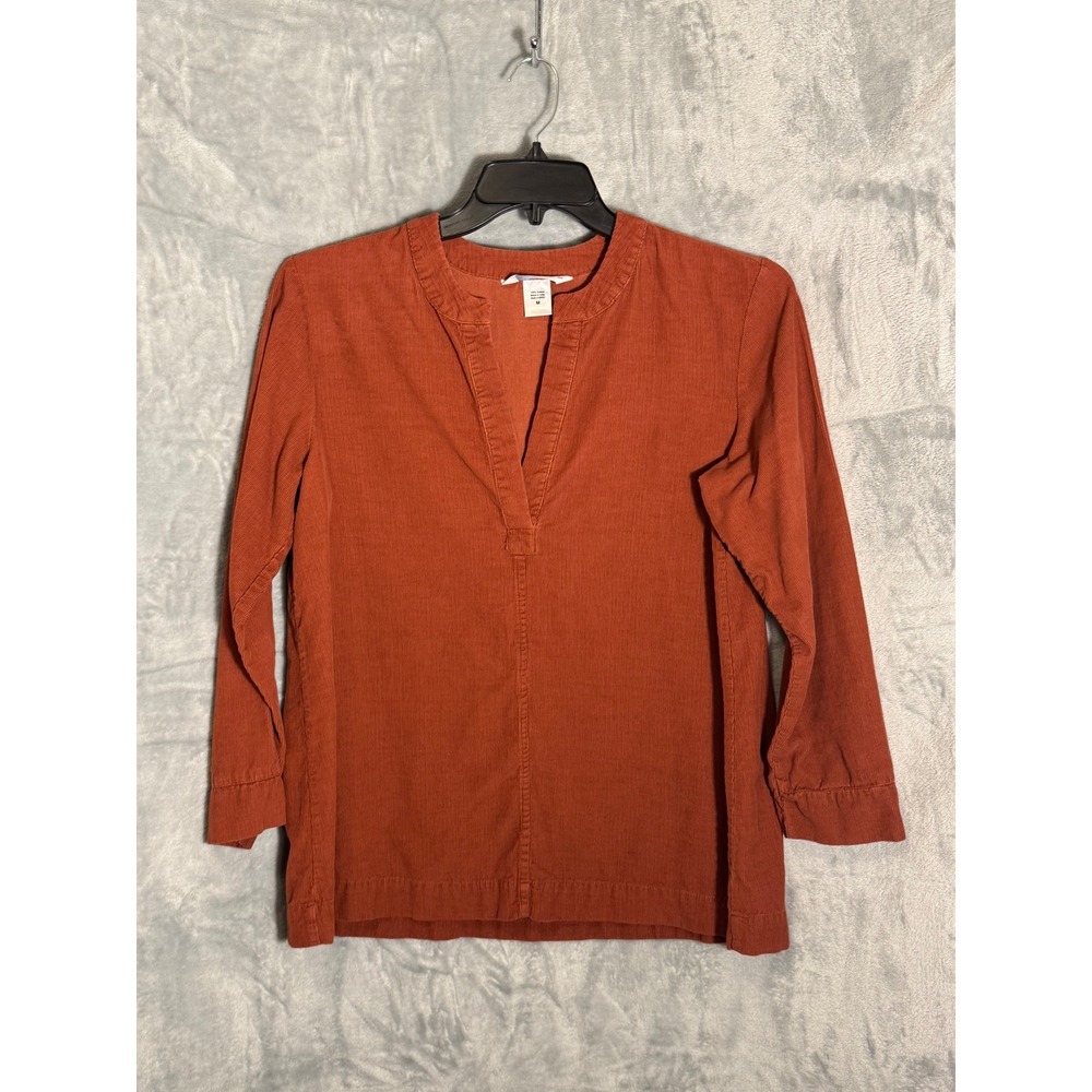 The Company Store Womens Rust Orange Corduroy Tunic Top Cotton Split neck  M
